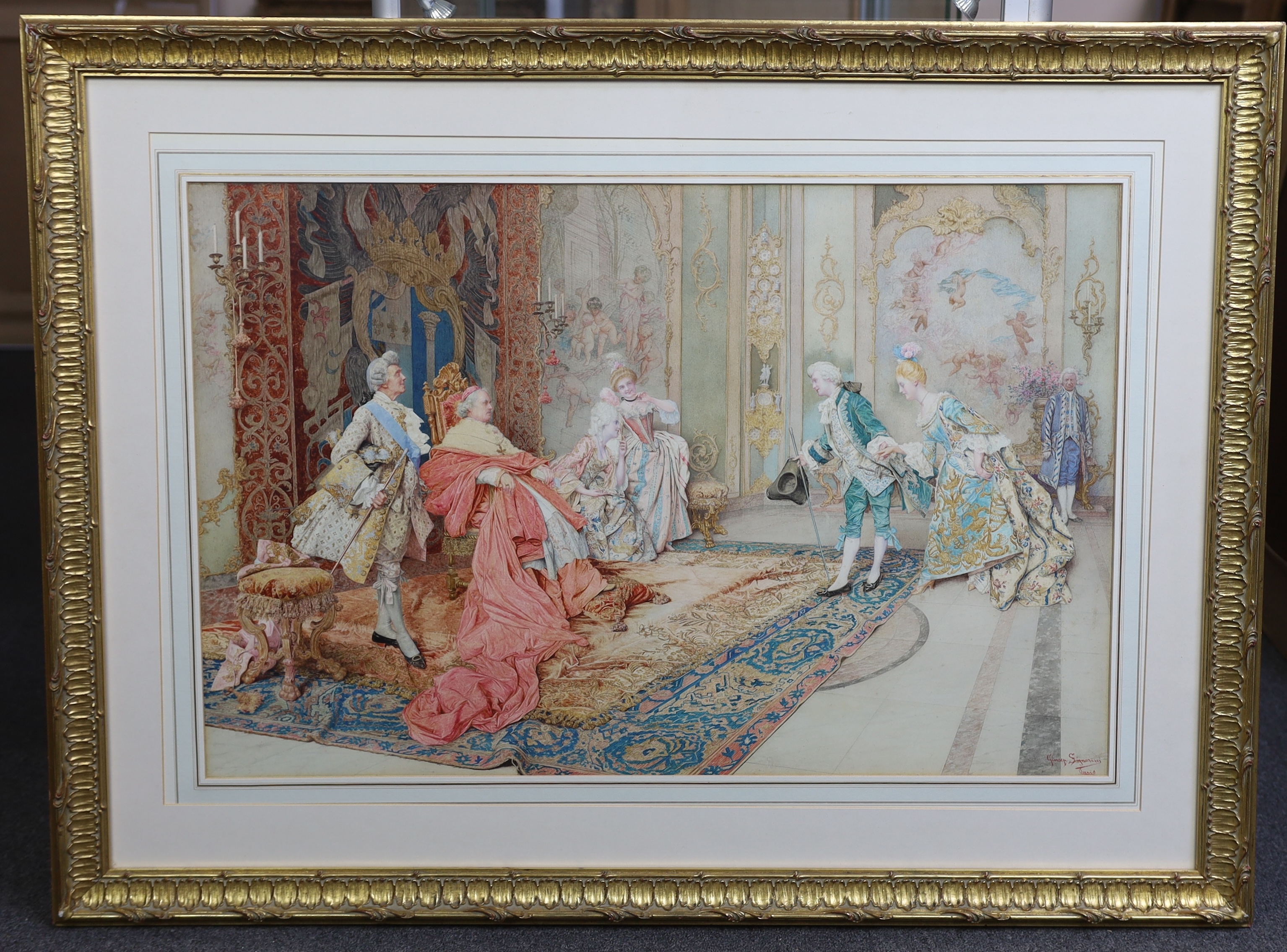 Giuseppe Signorini (Italian, 1857–1932), 'The Interview', watercolour, 53.5 x 82cm